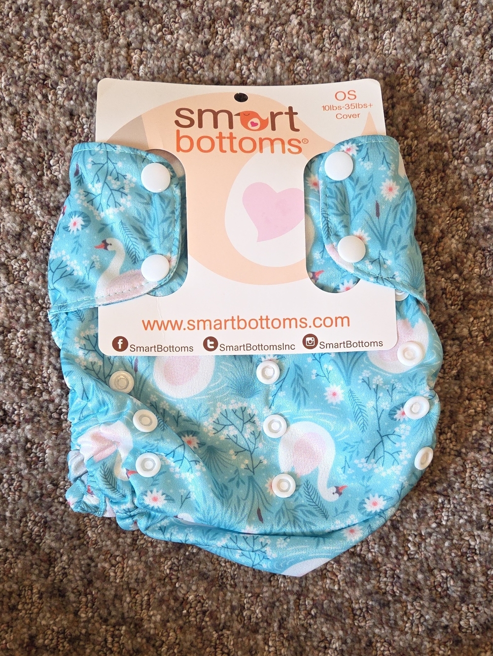 Smart Bottoms Reusable Diaper Cover - Blue Swan Print - One Size (10lb-35lbs+)